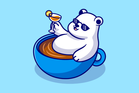 Cute Polar Bear Relax in Cup Coffee Embroidery Review